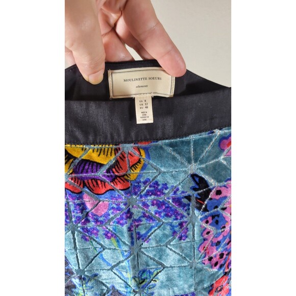 Anthropologie Moulinette Soeurs Blue Lange Velvet Slip Midi Dress Metallic Flora - Picture 11 of 11